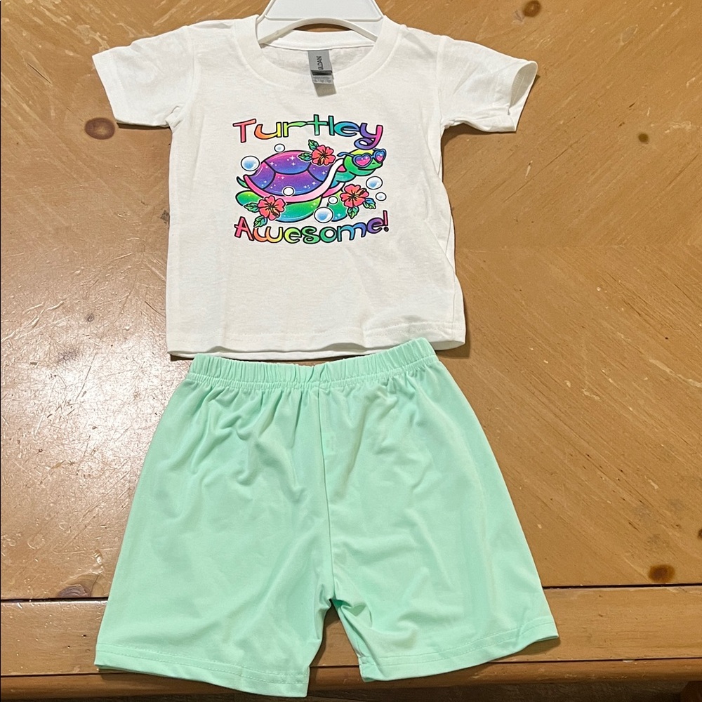 New DTF print White Graphic Tee and Mint Green Shorts